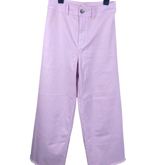 Billabong Denim - Billabong Women's Pink Wide Leg Crop Jeans Raw Hem Denim Size 28